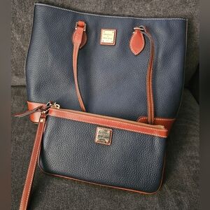 Dooney & Bourke Navy and Brown Tote Bag Set